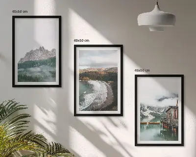 Mountain beaches wooden house wall art set of 3 framed pieces