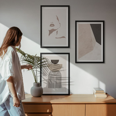 Three-piece wall art piece Abstract face shapes