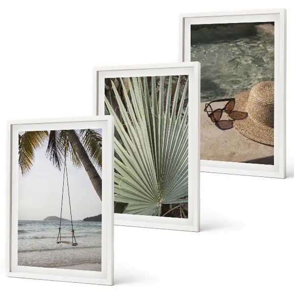 Three-piece wall art set beach swing leaf vacation design