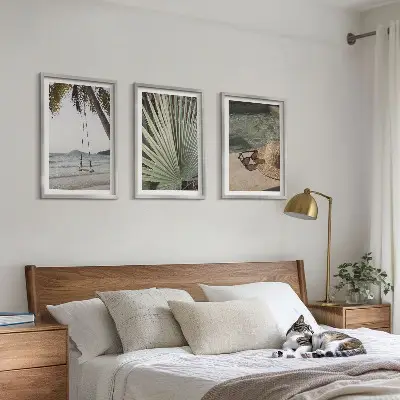 Three-piece wall art set beach swing leaf vacation design