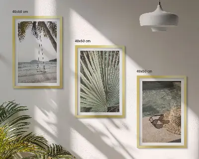 Three-piece wall art set beach swing leaf vacation design