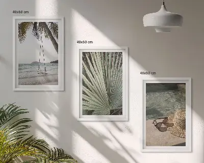 Three-piece wall art set beach swing leaf vacation design