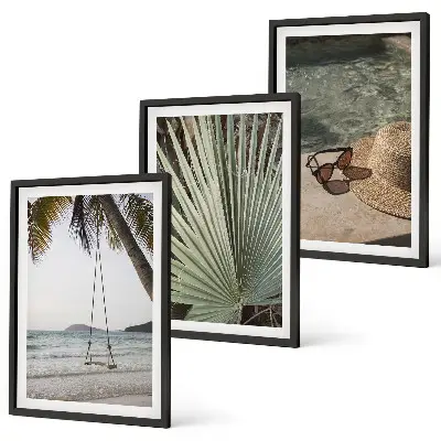 Three-piece wall art set beach swing leaf vacation design
