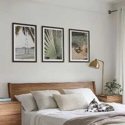 Three-piece wall art set beach swing leaf vacation design