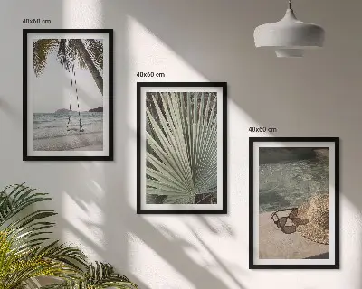 Three-piece wall art set beach swing leaf vacation design
