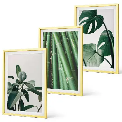 Bamboo stems and monstera leaves wall art set of 3 framed pieces