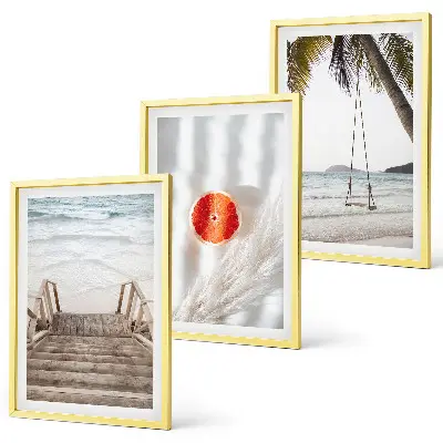 Three-piece wall art set beach wooden stairs vacation theme