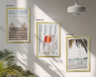 Three-piece wall art set beach wooden stairs vacation theme