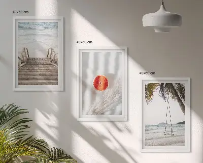 Three-piece wall art set beach wooden stairs vacation theme