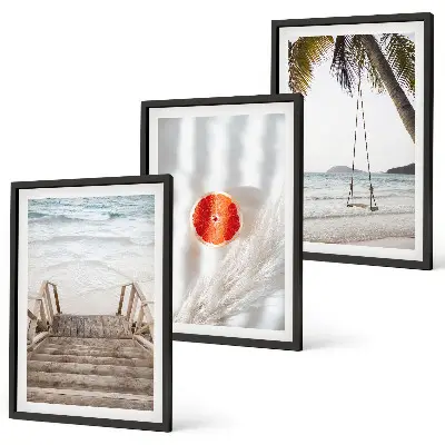 Three-piece wall art set beach wooden stairs vacation theme