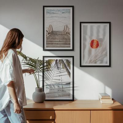 Three-piece wall art piece Beach wooden stairs vacation