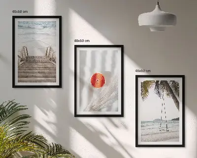 Three-piece wall art set beach wooden stairs vacation theme