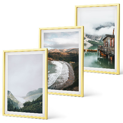 Set of 3 framed wall art pieces Mountains, beach, clouds, water
