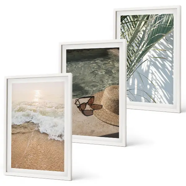 Wall art set water beach hat and sunglasses design