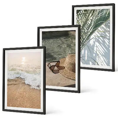 Wall art set water beach hat and sunglasses design