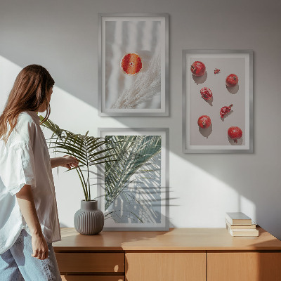 Set of 3 framed wall art pieces Holiday palm fruit