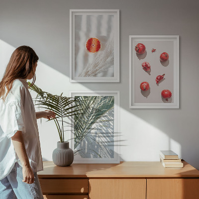 Set of 3 framed wall art pieces Holiday palm fruit