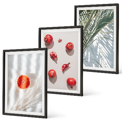 Set of 3 framed wall art pieces Holiday palm fruit