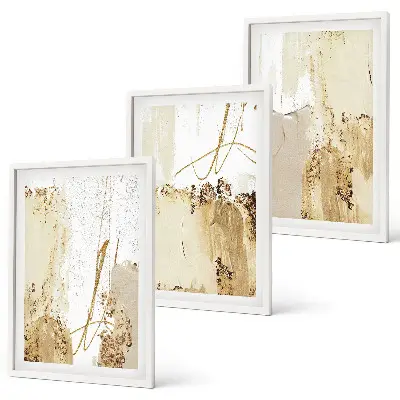 Wall art set abstract patterns in beige and white