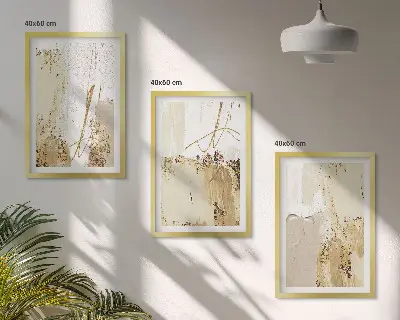 Wall art set abstract patterns in beige and white