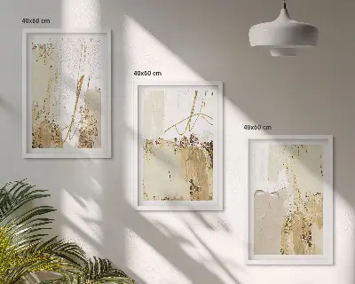 Wall art set abstract patterns in beige and white