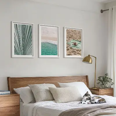 Three-piece beach and sea holiday view wall art three-piece wall art set featuring beach and sea holiday views