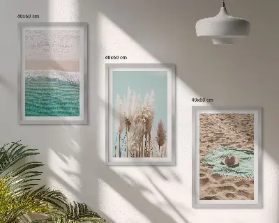 Beach waves and grass hat wall art set of 3 framed pieces