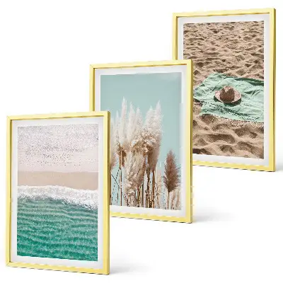 Beach waves and grass hat wall art set of 3 framed pieces
