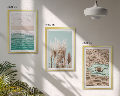 Set of 3 framed wall art pieces Beach waves grass hat