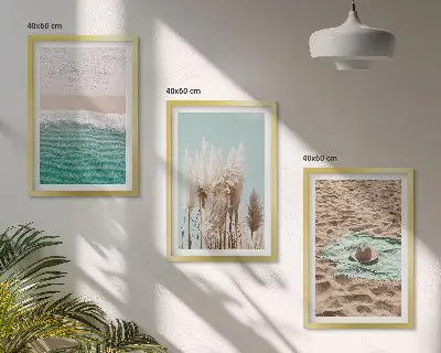 Beach waves and grass hat wall art set of 3 framed pieces