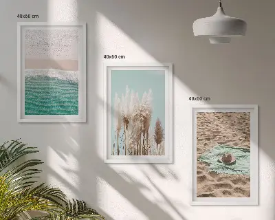 Beach waves and grass hat wall art set of 3 framed pieces