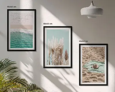 Beach waves and grass hat wall art set of 3 framed pieces