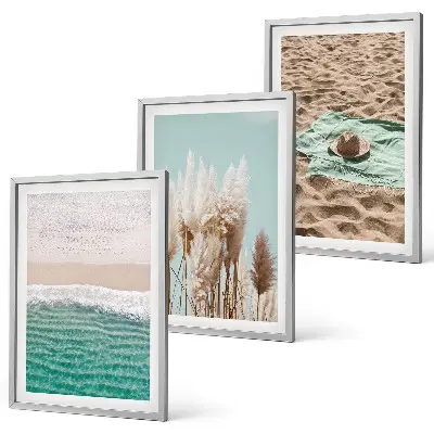 Beach waves and grass hat wall art set of 3 framed pieces