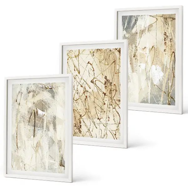 Three-piece abstract wall art set beige and gray patterns