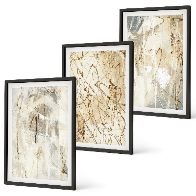 Three-piece wall art piece Abstract patterns beige and gray