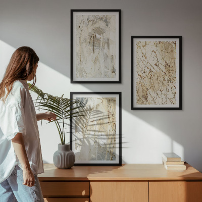 Three-piece wall art piece Abstract patterns beige and gray