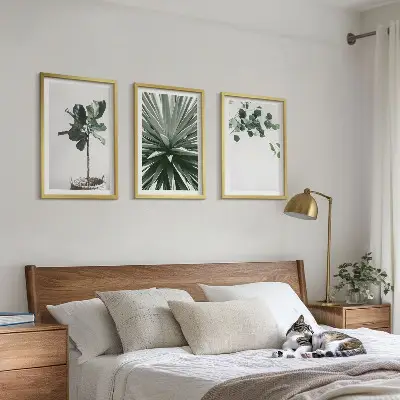 Green Plants Minimalism Wall Art set of 3 framed pieces