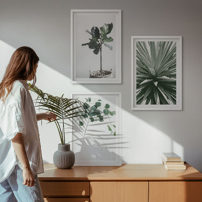 Set of 3 framed wall art pieces Green plants minimalism