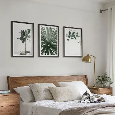 Green Plants Minimalism Wall Art set of 3 framed pieces