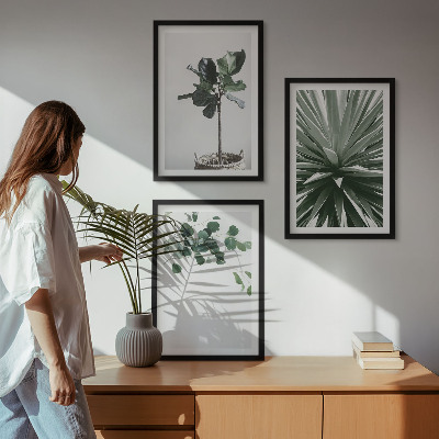 Set of 3 framed wall art pieces Green plants minimalism