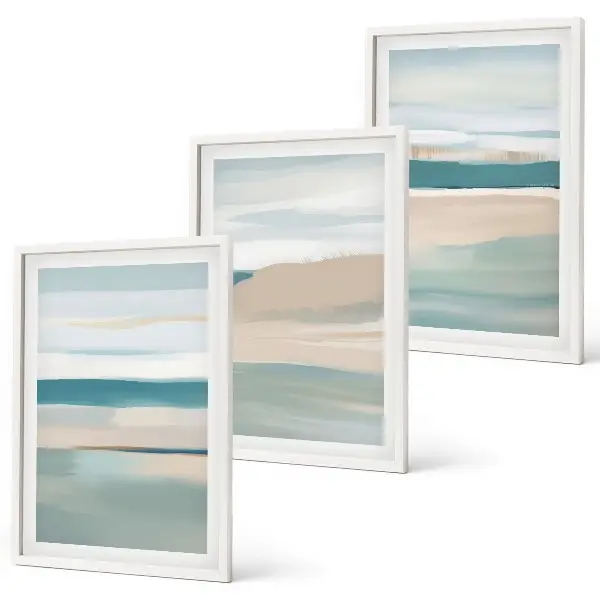 Abstract blue landscapes wall art three-piece set