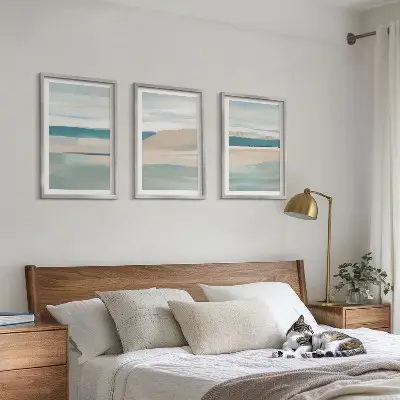 Abstract blue landscapes wall art three-piece set