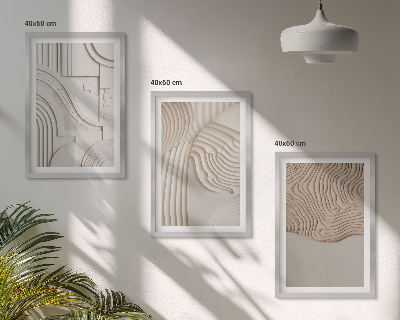 Set of 3 framed wall art pieces Abstract patterns beige white