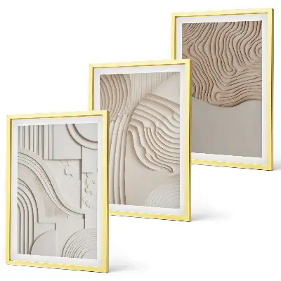 Set of 3 framed wall art pieces abstract patterns in beige and white