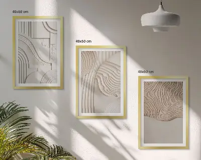 Set of 3 framed wall art pieces abstract patterns in beige and white