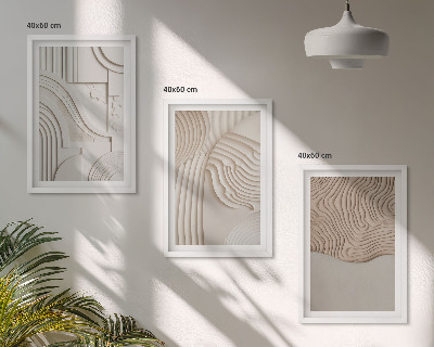 Set of 3 framed wall art pieces Abstract patterns beige white