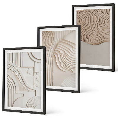 Set of 3 framed wall art pieces Abstract patterns beige white