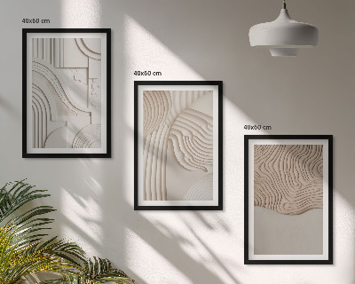 Set of 3 framed wall art pieces Abstract patterns beige white