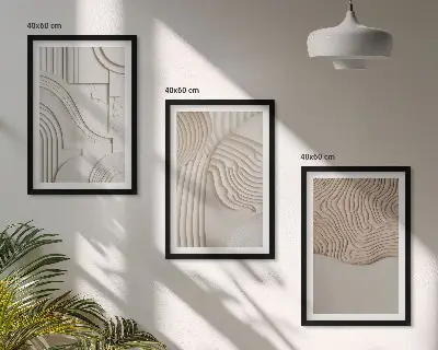 Set of 3 framed wall art pieces abstract patterns in beige and white