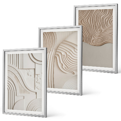 Set of 3 framed wall art pieces Abstract patterns beige white